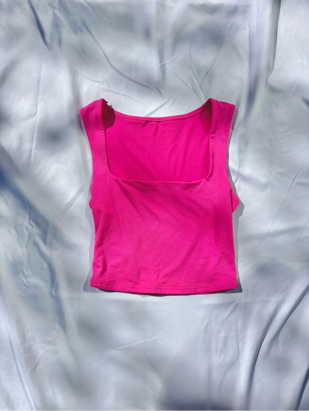Hot Pink Square Neck Crop Tank Top